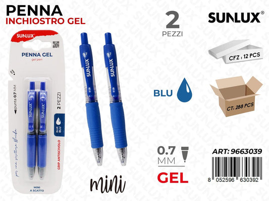 Sunlux Penna a Scatto Gel Mini Blu 2PCS 0.7MM