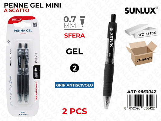 Sunlux Penna Gel Mini a Scatto Nero 2PCS 0.7MM