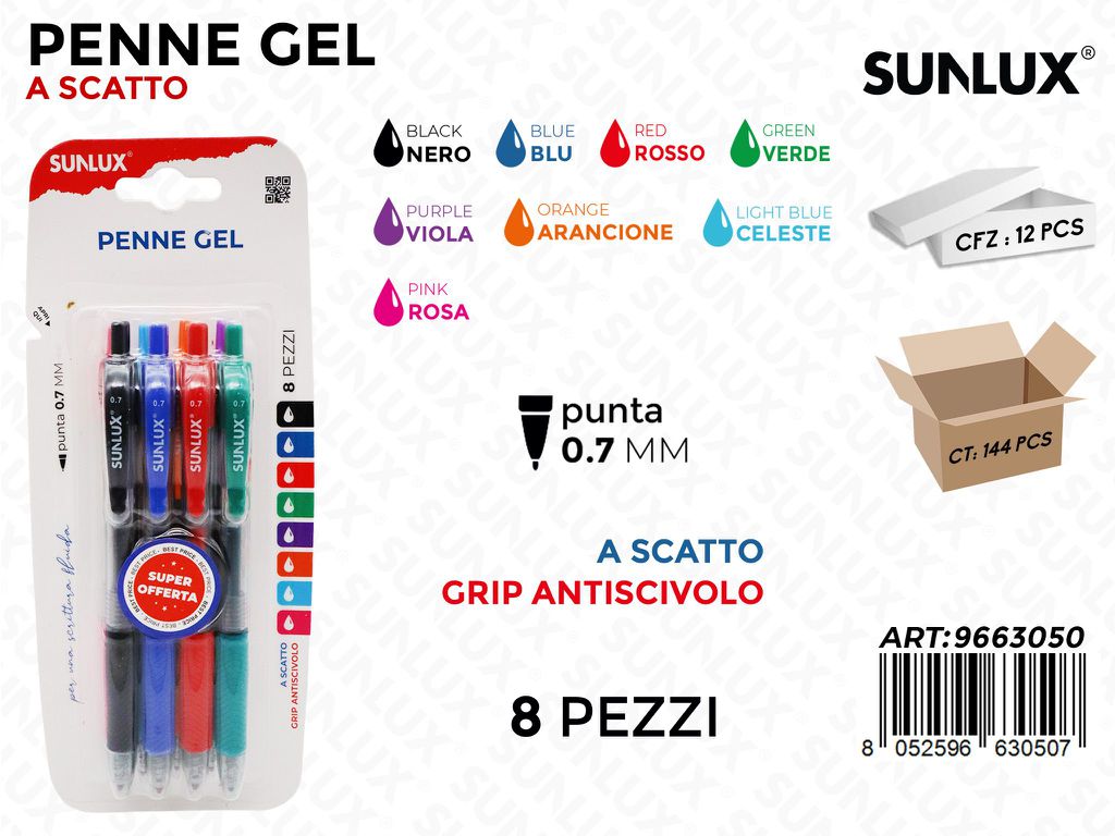 Sunlux Penne a Scatto Gel 8PCS Ass. 0.7MM