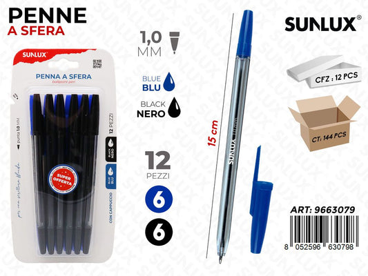 Sunlux Penne a Sfera 2COL. 12PCS 1.0MM 15CM