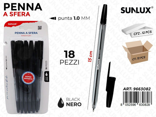Sunlux Penne a Sfera Nero 18PCS 1.0MM 15CM