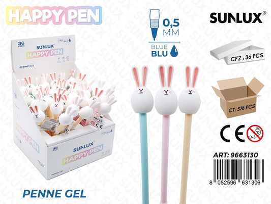 Happy Pen Gel Ass. Blu 0.5Mm Coniglio