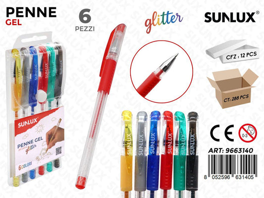 Sunlux Penne Gel Glitter 6PCS Ass.