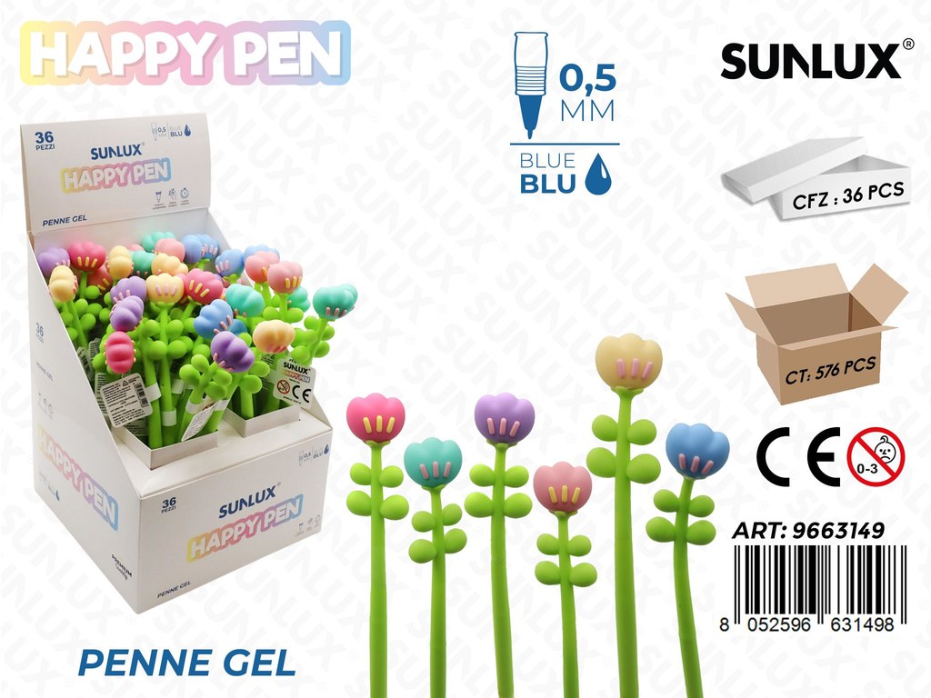 Happy Pen Gel Ass. Blu 0.5Mm Fiore