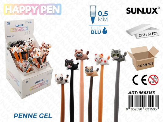 Happy Pen Gel Ass. Blu 0.5Mm Gatto