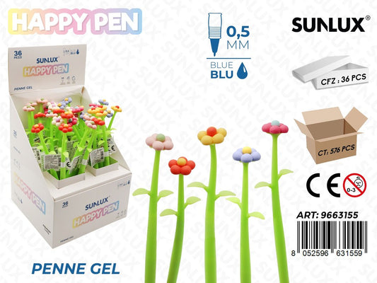 Happy Pen Gel Ass. Blu 0.5Mm Fiori