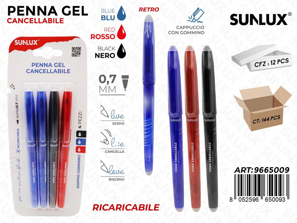 Sunlux Penna Gel Cancell. Ass. 4PCS 0.7MM