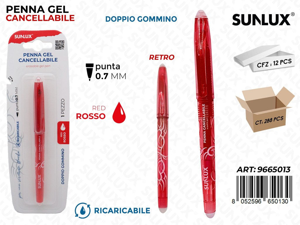 Sunlux Penna Gel Cancellabile Rosso 0.7MM