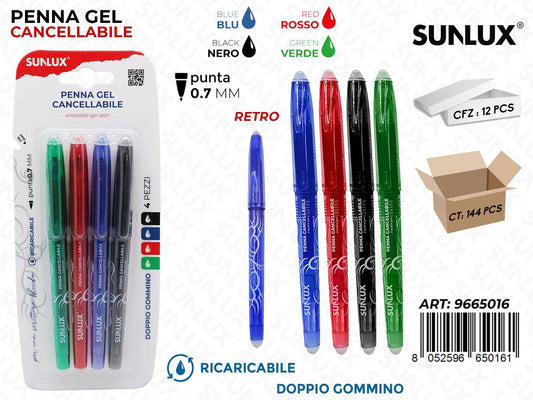 Sunlux Penna Gel Cancel. 4PCS Ass. 0.7MM