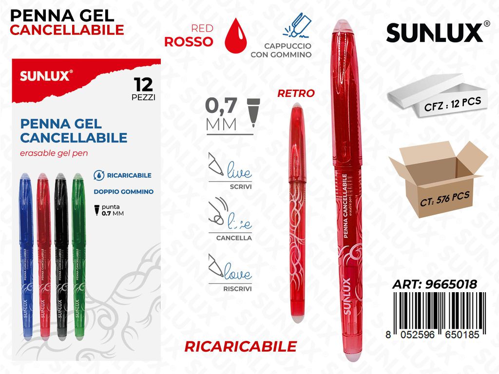 Sunlux Sc. Penna Gel Cancel. Rosso 0.7MM