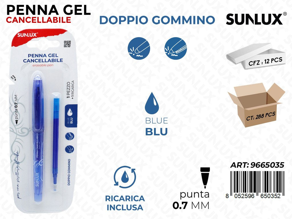 Sunlux Penna Gel Cancell. Blu c/ Ricarica 0.7MM