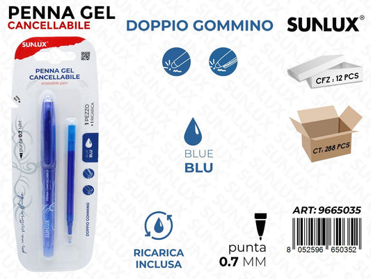 Sunlux Penna Gel Cancell. Blu c/ Ricarica 0.7MM