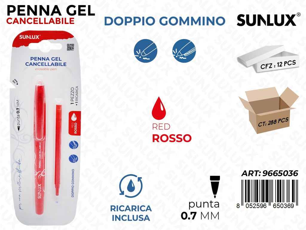 Sunlux Penna Gel Cancell.rosso c/ Ricarica 0.7MM