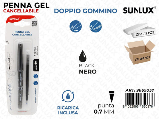 Sunlux Penna Gel Cancell.nero c/ Ricarica 0.7MM