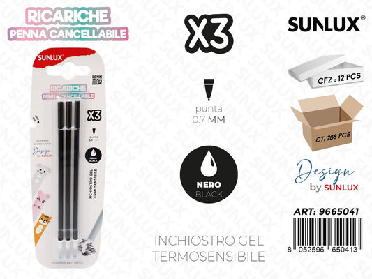 Sunlux Ricariche Penna Cancellabile Nero 3PCS 07MM
