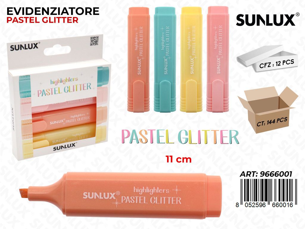 Sunlux Evidenziatore Pastel Glitter 4COL. 11CM