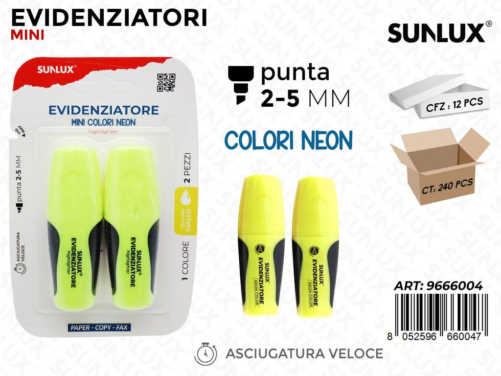 Sunlux Evidenziatori Mini Giallo Neon 2-5MM 2PCS