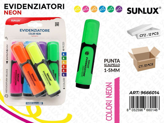 Sunlux Evidenziatori Col. Neon 1-5MM 6PCS
