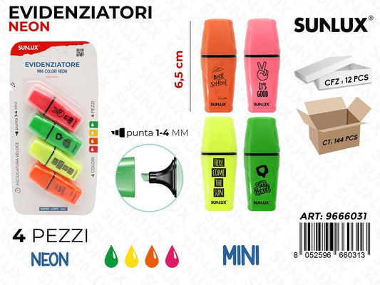 Sunlux Evidenziatori Mini Neon 4PCS Ass.