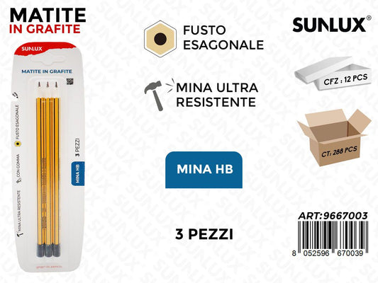 Sunlux Matite in Grafite Hb 3PCS