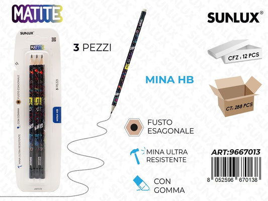 Matite Console Di Gioco 3Pcs Hb Con Gomma