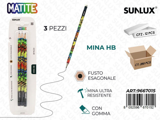 Matite Lettera 3Pcs Hb Con Gomma