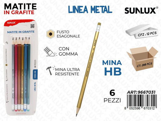 Sunlux Matite Metal c/Gomma Hb 6PCS