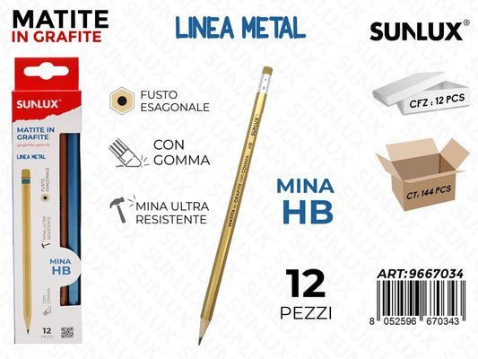 Sunlux Sc. Matite Metal c/Gomma Hb 12PCS