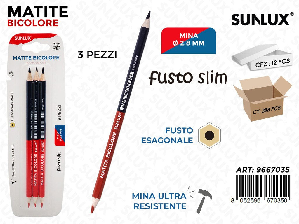 Sunlux Matita Bicolore Slim Blu-rosso 3PCS