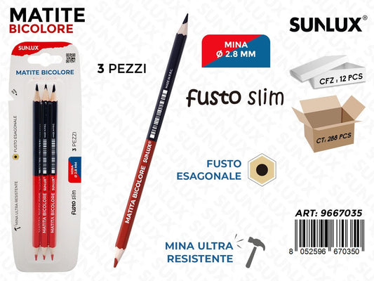 Sunlux Matita Bicolore Slim Blu-rosso 3PCS