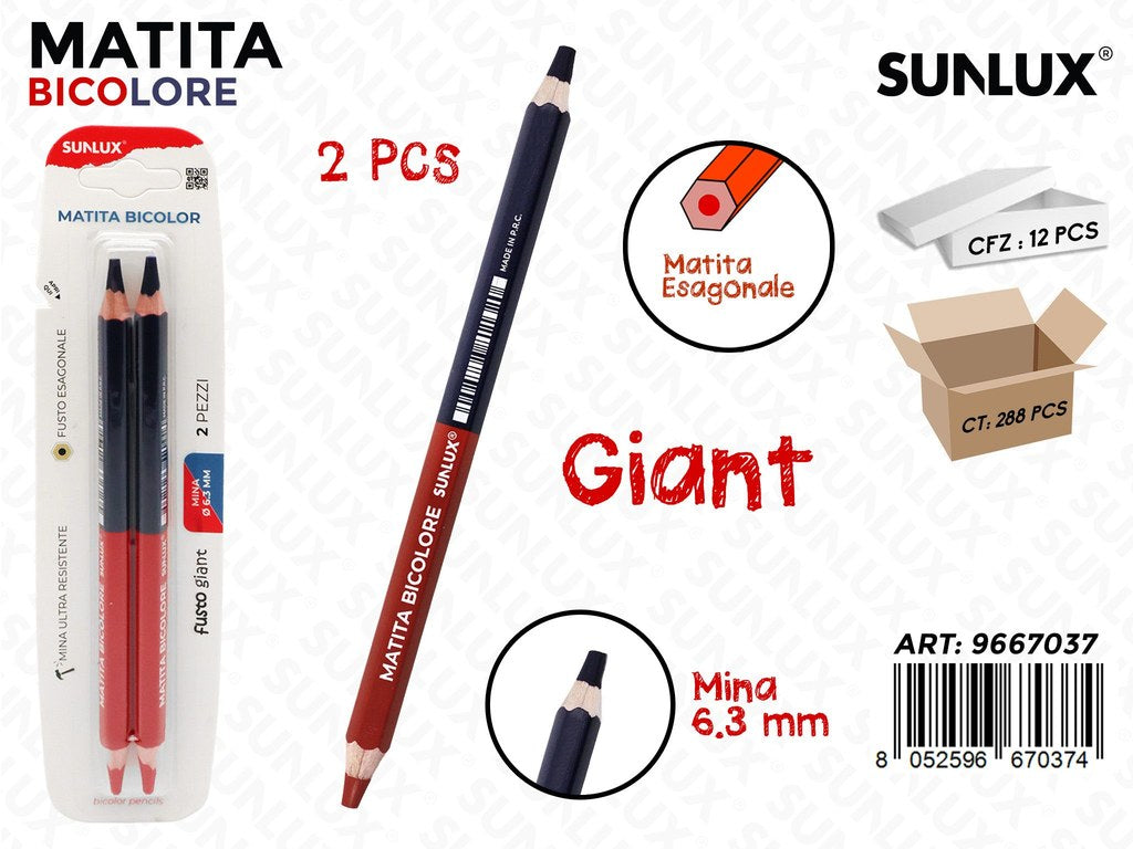 Sunlux Matita Bicolore Giant Blu-rosso 2PCS