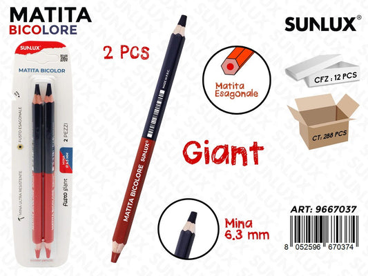 Sunlux Matita Bicolore Giant Blu-rosso 2PCS
