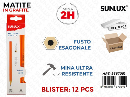 Sunlux Matite in Grafite 2H 12PCS