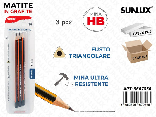 Sunlux Matite Grafite Hb Triang c/Gomma 3PCS
