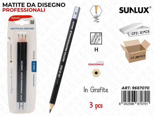 Sunlux Bl. Matite da Disegno Prof. H 3PCS
