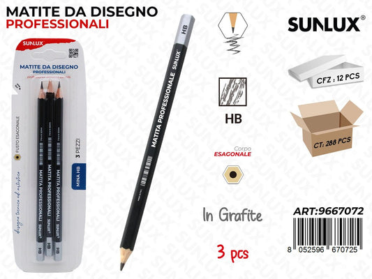 Sunlux Bl. Matite da Disegno Prof. Hb 3PCS