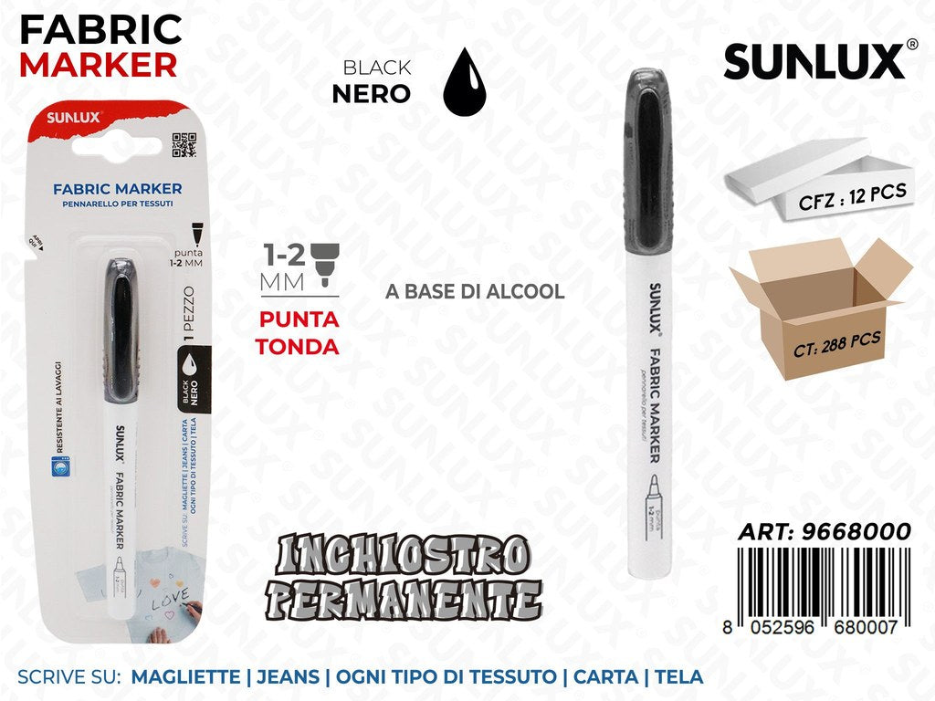 Sunlux Fabric Marker per Tessuti Nero 1-2MM