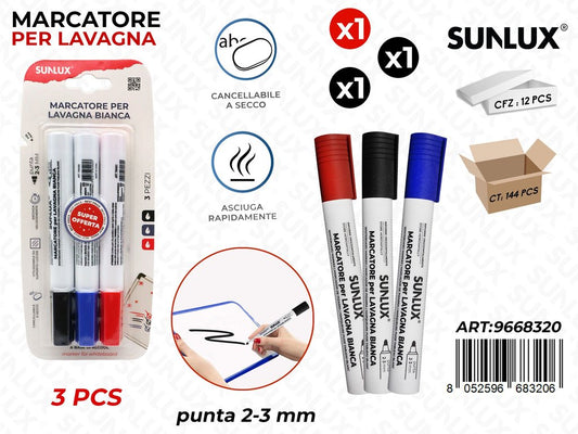 Sunlux Bl. Marcatore per Lavagna Ass. 3PCS 2-3MM