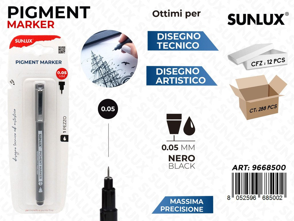Sunlux Pigment Marker Nero 0.05MM
