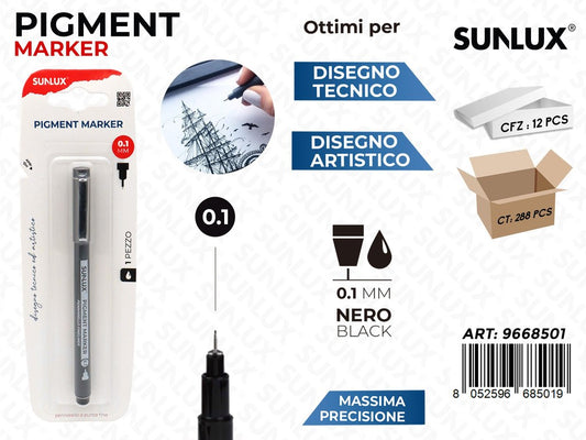 Sunlux Pigment Marker Nero 0.1MM