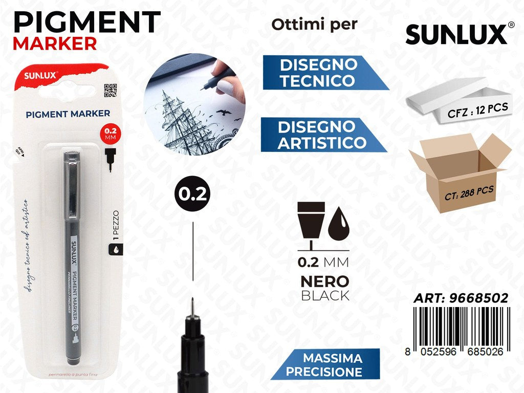 Sunlux Pigment Marker Nero 0.2MM