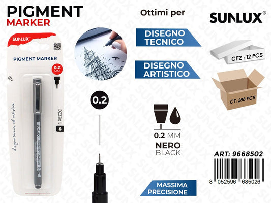 Sunlux Pigment Marker Nero 0.2MM