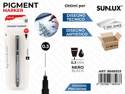 Sunlux Pigment Marker Nero 0.3MM