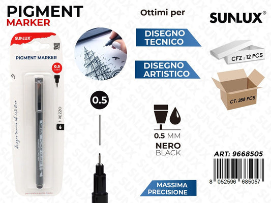 Sunlux Pigment Marker Nero 0.5MM