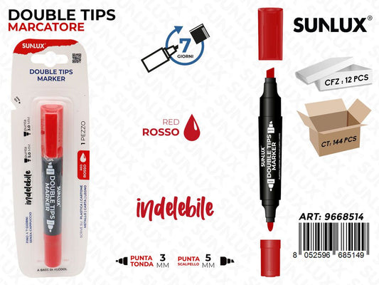 Sunlux Double Tips Marker Rosso 3-5MM