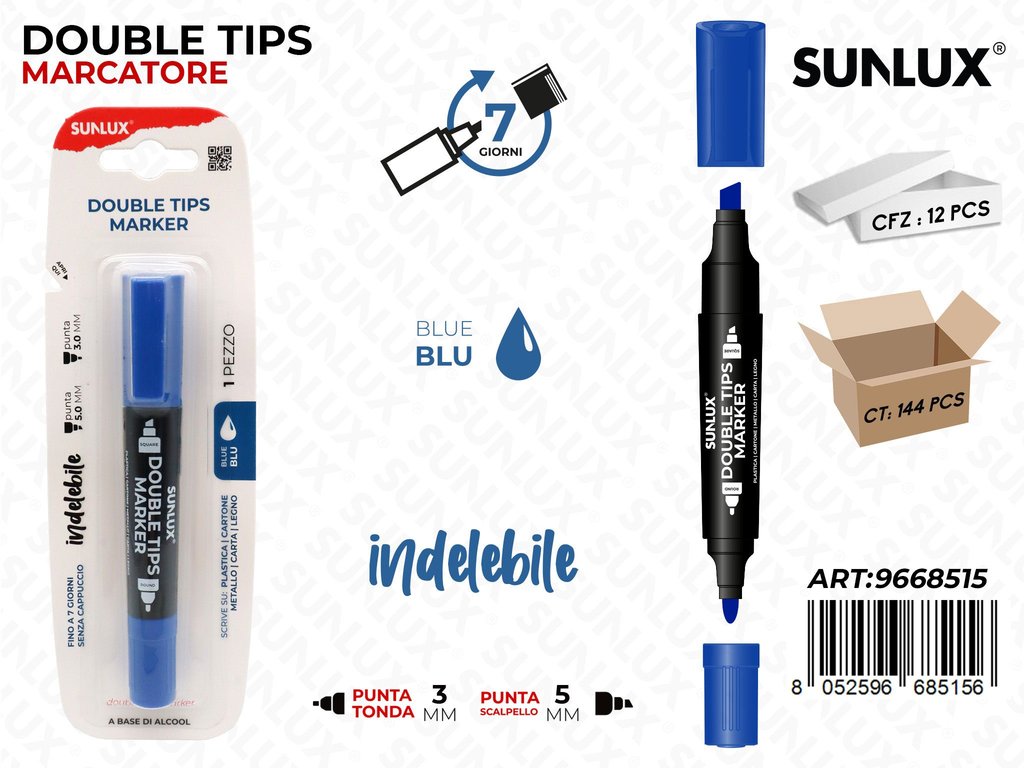 Sunlux Double Tips Marker Blu 3-5MM