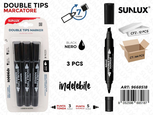 Sunlux Double Tips Marker Nero 3PCS 3-5MM