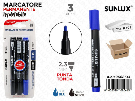 Sunlux Marcatore Perman. Indel. Nero/Blu 3PCS 2.3MM