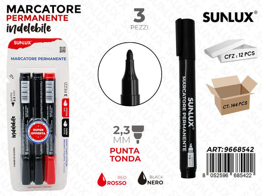 Sunlux Marcatore Perman. Indel. Nero/Rosso 3PCS 2.3MM