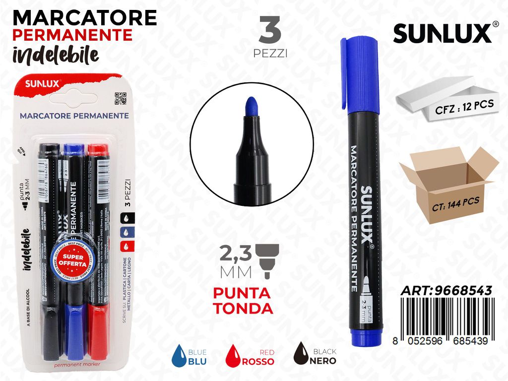 Sunlux Marcatore Perman. Indel. 3PCS Ass. 2.3MM